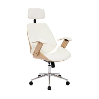 Sweeek Silla de oficina con ruedas, madera curvada y acabado en polipiel