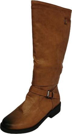 Generic Autumn Winter Women Western Boots with Chunky Block Heel and Decorative Buckle Detail for Stylish Mid Calf Footwear (Brown, 5.5)