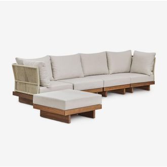 Sklum Divano modulare da giardino a 4 pezzi con 2 poltrone angolari e pouf in legno di acacia Dailin SKLUM