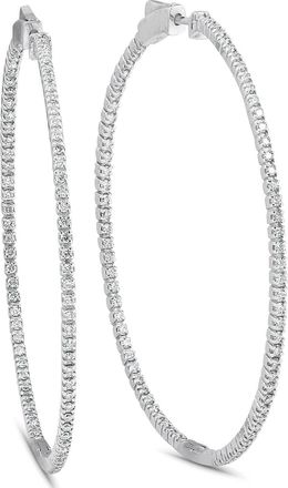 Pompeii3 1.20Ct Diamond Inside Outside Skinny Hoops 14k White Gold Lab Grown2 Tall