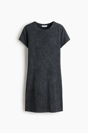 H&M Geripptes Baumwollkleid - Dunkelgrau/Washed Out