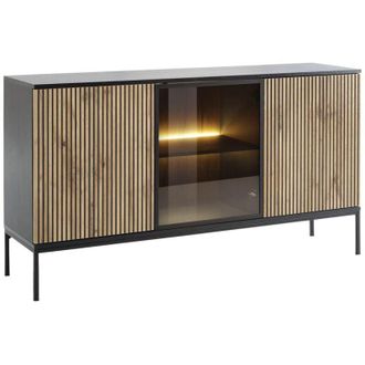 Vente-Unique Vente-unique - Credenza 3 ante con led in mdf e Vetro fum&eacute; Nero e Naturale - ovila