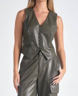 Elan Faux Leather Vest In Olive