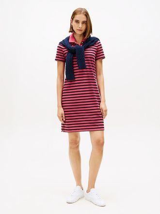Tommy Hilfiger Womens Slim Fit Stripe Polo Dress - Pink - XXL