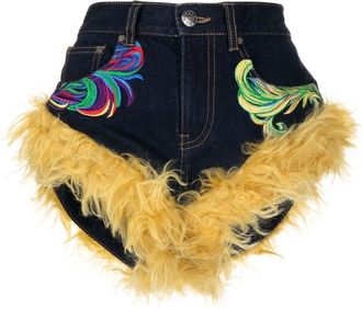 Area wool-trim denim shorts - women - Cotton/Mohair/Cotton - 0 - Blue