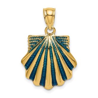 Diamond2Deal 14k Yellow Gold Blue Enamel Scallop Shell Charm Pendant