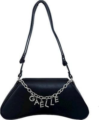 Ga&euml;lle Paris Zwarte schoudertas duffle met lettering - Dames - Schoudertassen - Zwart - ONE Size - Leer - Tassen