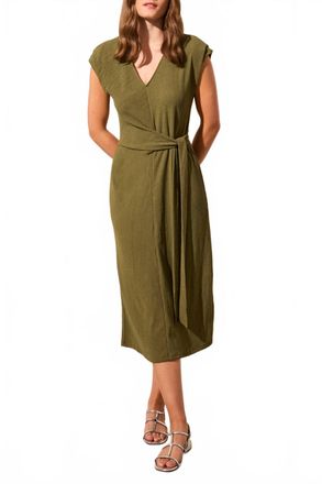 Tribal Front Tie Midi Dress In Green