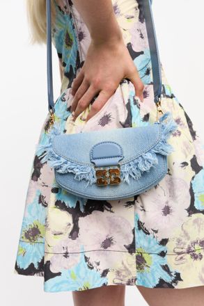 Ganni Light Blue Denim Apo-G Wallet On Chain in Faded Denim Cotton Womens