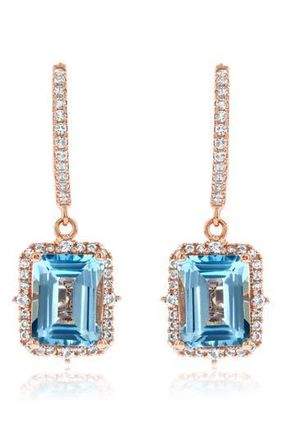 Suzy Levian Semiprecious Stone Halo Drop Earrings in Blue/rose at Nordstrom Rack