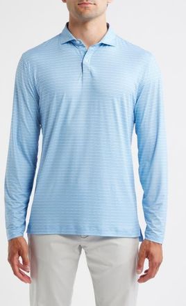 Johnnie-O Printed Track Stripe Long Sleeve Performance Polo in Sailor at Nordstrom, Size Xx-Large