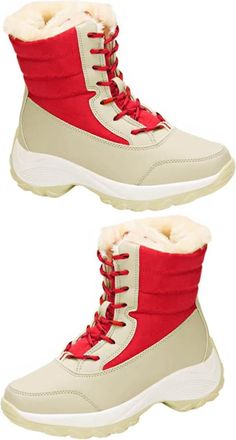 Supvox WomenS Winter Faux Lined Lace-Up Platform Snow Boots Mid-Calf Warm Cotton Shoes for Outdoor and Casual Wear Red