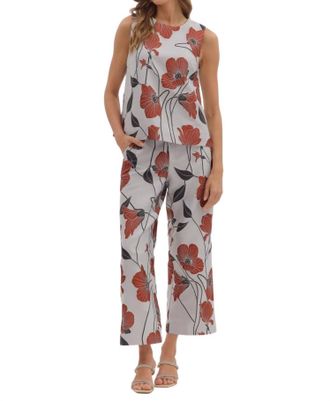 Entro Floral Jacquard Pant In Silver Multi