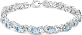 House of Brilliance Silver 16.0 Cttw Oval Blue Topaz and Diamond Accent Tennis X Link Bracelet in White at Nordstrom