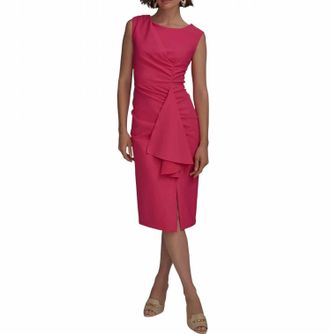 DKNY New York Ruched Draped Sleeveless Sheath Dress In Pink