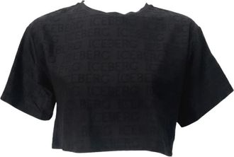 Iceberg T-Shirt Logo Allover Cropped Fit - Dames - T-shirts - Zwart - S - Leer - Tops