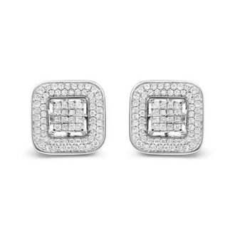House of Brilliance 10K White Gold 1.0 Cttw Round and Princess Diamond Composite Halo Stud Earrings at Nordstrom