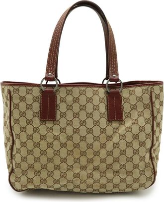 Gucci Beige Bordeaux Khaki Canvas Leather Shoulder Bag Tote Bag (Pre-Owned)