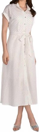 Frank Lyman Design Classic Stripe Embellished Dress In Offwhite/taupe