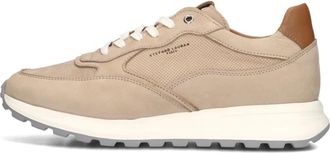 Stefano Lauran Schoenen, Heren, Beige, 43 EU, Elegante Beige Nubuck Heren Sneakers