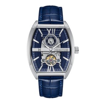 Heritor Mens Masterson Semi-Skeleton Leather-Band Watch - Blue Stainless Steel - One Size