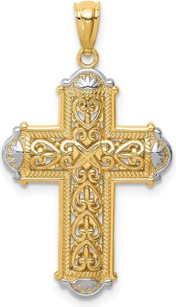 Diamond2Deal 14k Yellow Gold White Rhodium Diamond-Cut Reversible Cross Pendant
