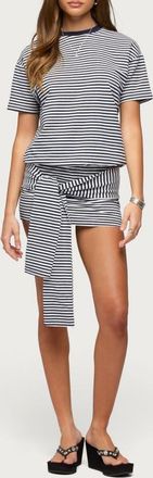 Edikted Ardeney Stripe Tie Waist T-Shirt Minidress in Navy at Nordstrom, Size X-Large