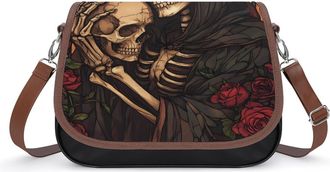 Generic Grim Reaper Rose Skull Crossbody Bags for Women Fashion Leather Shoulder Handbags With Adjustable Strap