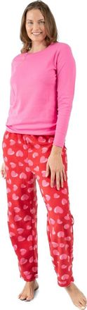 Leveret Womens Cotton Top & Fleece Pants Printed Matching Family Holiday Pajama Set in Heart at Nordstrom, Size X-Small