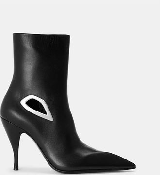 Off-white Womens Crescent Almond Toe Ankle Stiletto Heel Boots - Black - Size: 6