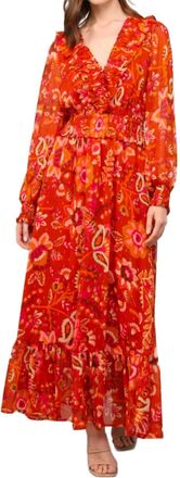 Fate Lurex Chiffon Ruffle Dress In Rust