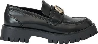 Just Cavalli Zwarte Logo Metalen Loafer Hoge Zool - Dames - Loafers - Zwart - 37 EU - Schoenen
