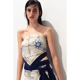 H&M Scarf-look Lyocell Bandeau Top in Cream/patterned at Nordstrom, Size Xx-Large