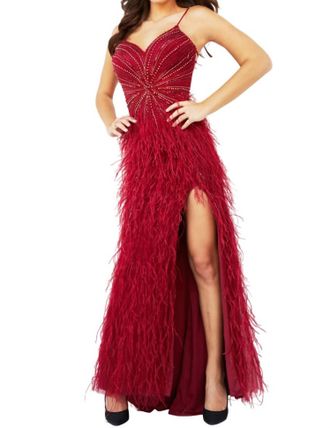 Jovani Long Fitted Column Evening Prom Dress In Burgundy