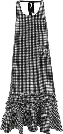 Ganni Crinkled Check Long Dress