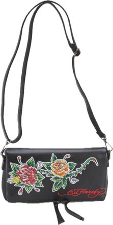 Ed Hardy Womens Foldover Convertible Crossbody Bag, Black Floral, One Size, Classic
