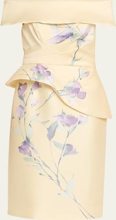 Teri Jon Off-Shoulder Peplum Mikado Midi Dress