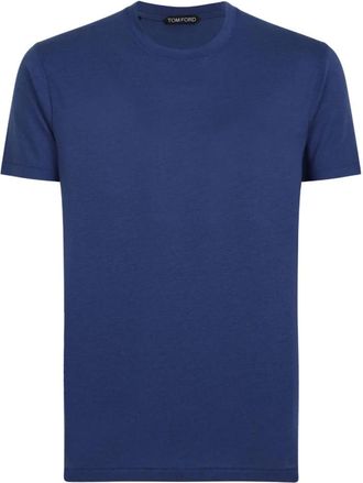 Tom Ford T-Shirts, male, Blue, Size: M Lyocell Cotton Crew Neck T-Shirt
