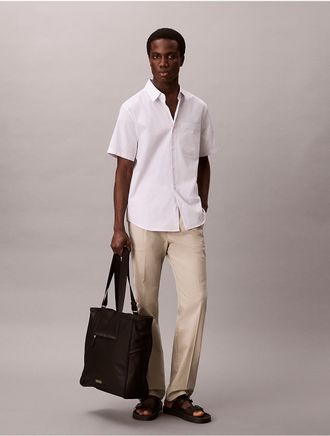 Calvin Klein Mens Cotton Stretch Slim Stripe Button-Down Shirt - White - 2XL