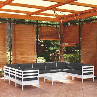 vidaXL Muebles De Jard&iacute;n 10 Pzas Con Cojines Blanco Madera De Pino Vidaxl