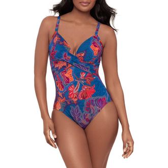 Miraclesuit Captivate Underwire One-Piece Swimsuit in Blue Multi at Nordstrom, Size 16
