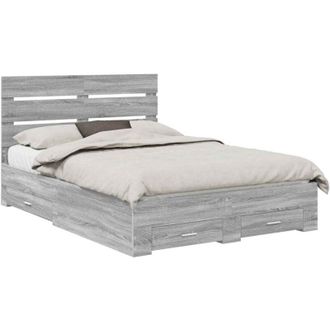 vidaXL Bed Frame with Drawer Grey Sonoma 140 x 190 cm Engineered Wood vidaXL