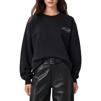 AllSaints Reel Lila Logo Cotton Graphic Sweatshirt in Washed Black at Nordstrom Rack, Size Medium