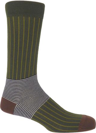 Peper Harow Oxford Stripe Mens Socks - Sage