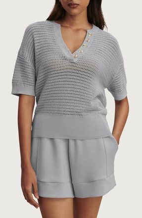 Varley Callie Sheer Knit Cotton Top in Wind Blue at Nordstrom, Size X-Large