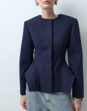 Asos giacca sartoriale con fondo peplo-blu navy