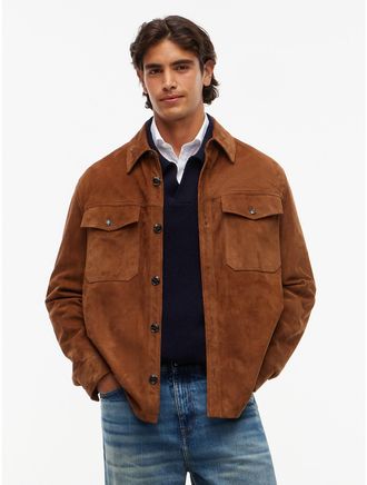 Tommy Hilfiger Mens New York Label Relaxed Suede Overshirt - Timeless Tawny - XL