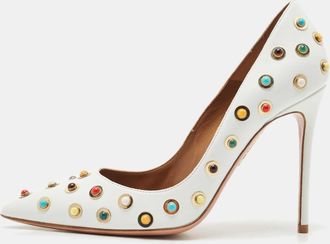 Aquazzura White Leather Byzantine Pumps