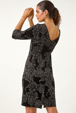 Roman Paisley Print Velvet Shift Dress