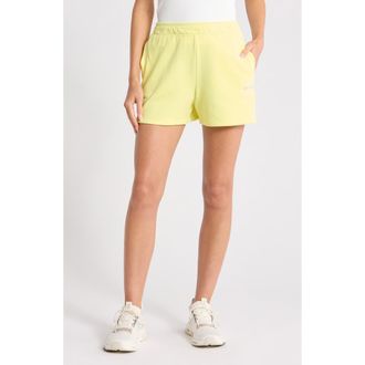 DKNY Metallic Logo High Rise French Terry Shorts in Lemon Light at Nordstrom Rack, Size X-Large